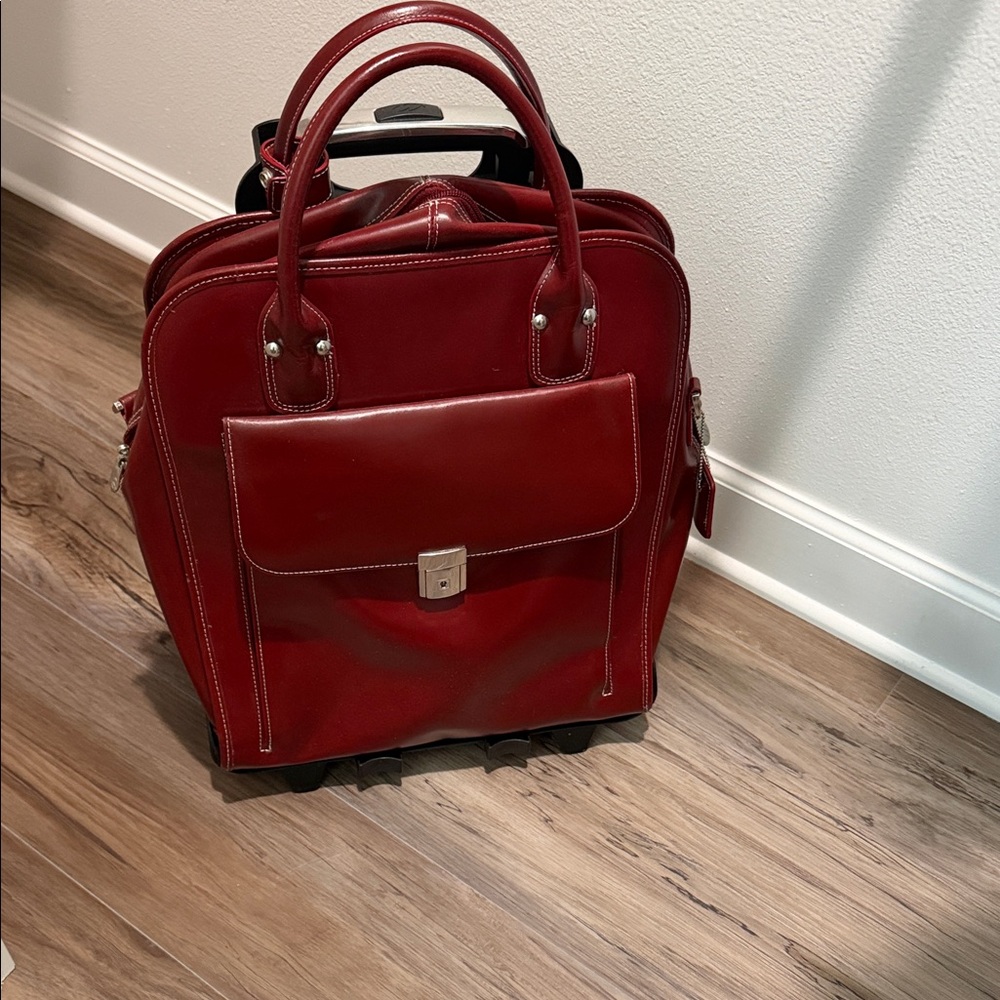 Red Leather Rolling Laptop Briefcase